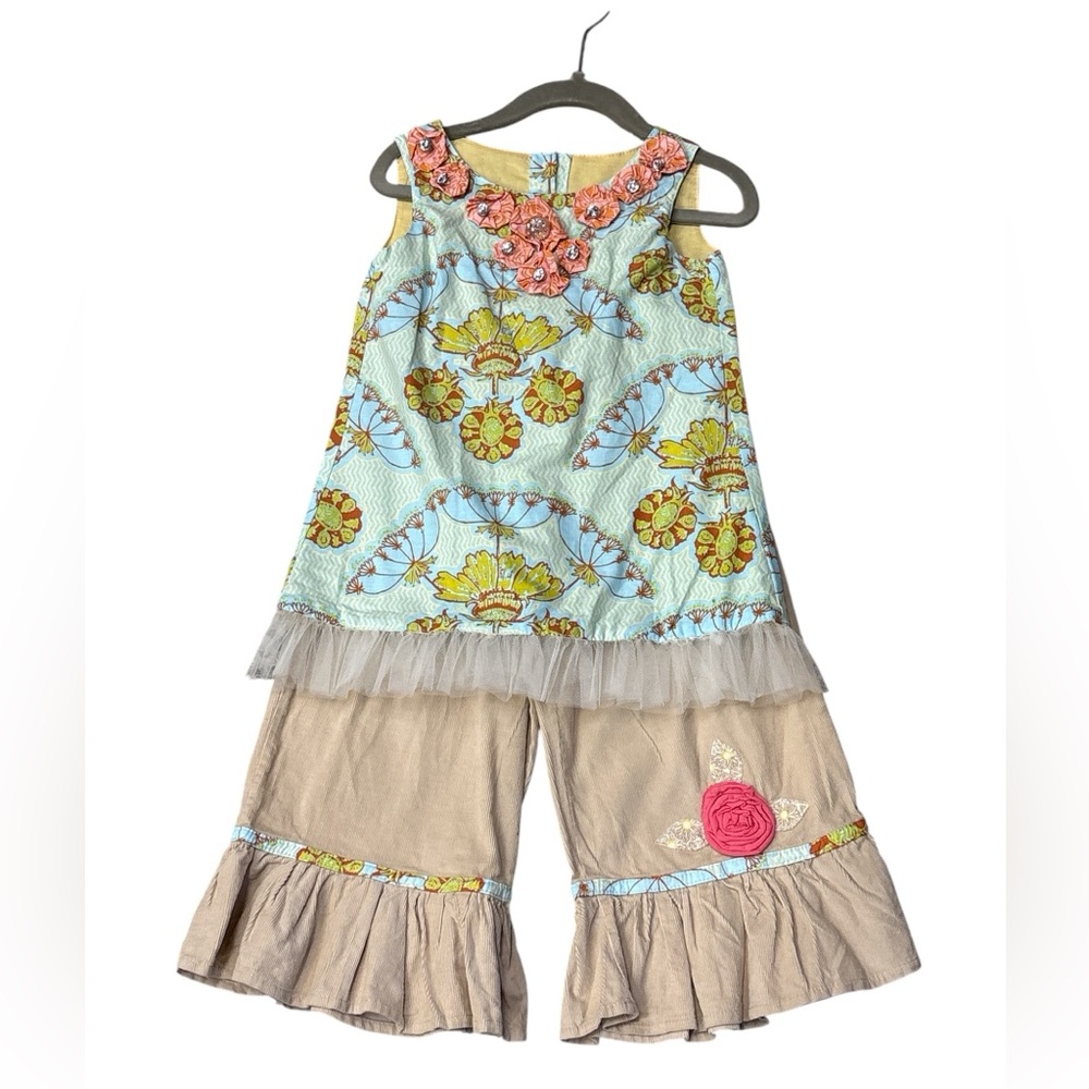 Moxie Mabel 2T Girls 2-Piece Floral Tunic & Corduroy Ruffle Pants Set - 2t - Picture 2 of 5